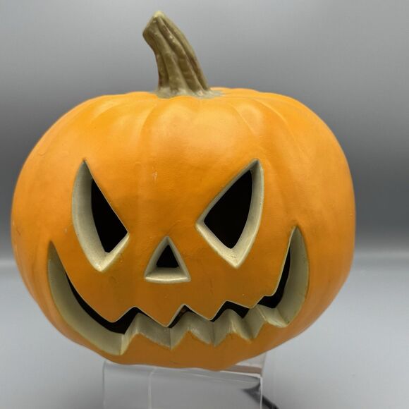 Unmarked Halloween Pumpkin Jack o'Lantern Blow Mold Light Incl 8" Tall - Picture 3 of 14